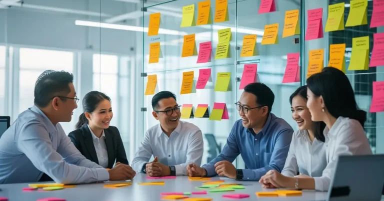 diskusi tim sales background kanban